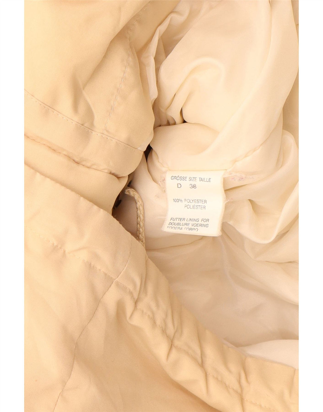 VINTAGE Polstret frakke med hætte til kvinder EU 38 Medium Beige Polyester