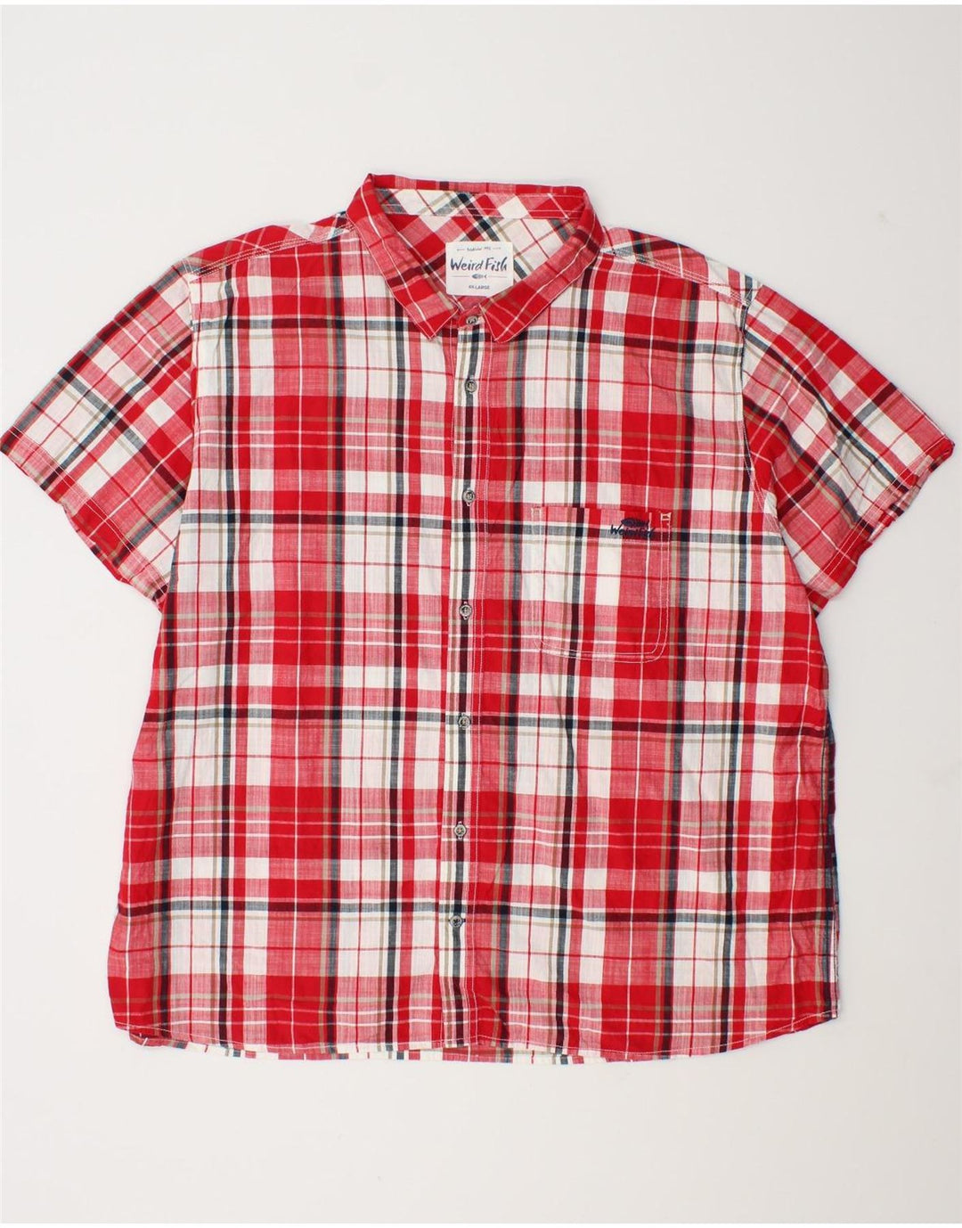 Weird Fish Mens Short Sleeve Shirt 4XL Red Check Cotton
