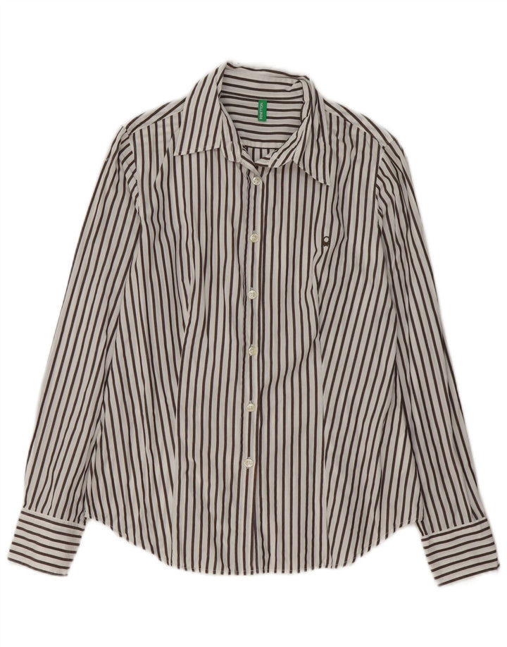 Benetton Dameskjorte UK 14 Medium White Pinstripe Bomuld