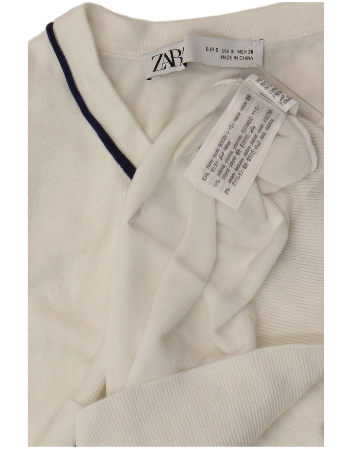 Zara Dame Vest Tank Top UK 10 Lille hvid stribet viskose