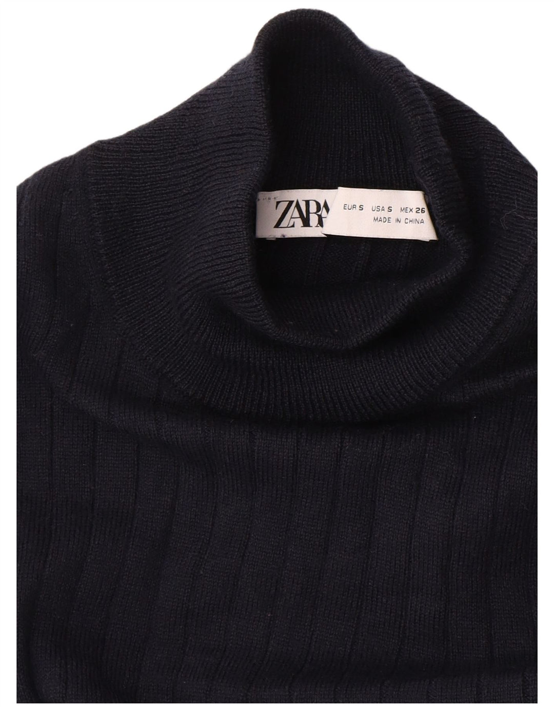ZARA Womens Longline Turtle Neck Jumper Sweater UK 10 Small Navy Blue