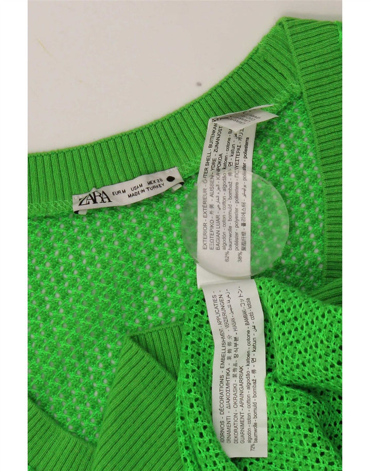Zara Dame Vest Tank Top UK 14 Medium Grøn Bomuld