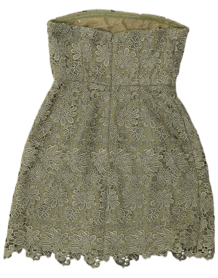 Reiss Dame Stropløs Kjole UK 12 Medium Green Floral Polyester