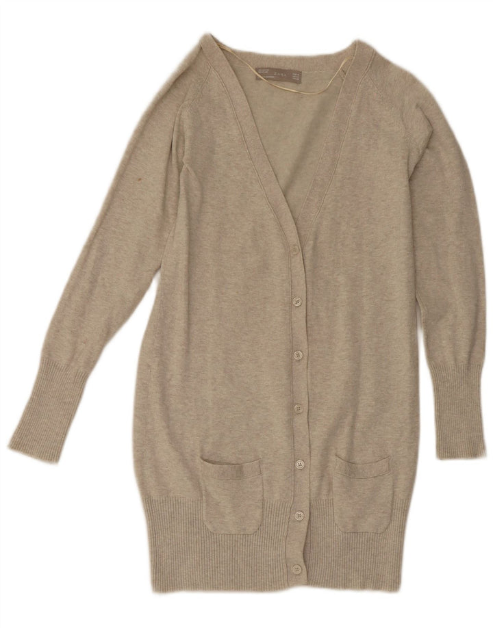 Zara Womens Longline Cardigan Sweater UK 12 Medium Grey Bomuld