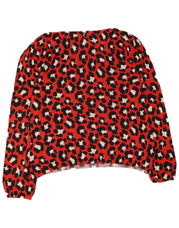 Liu Jo Dame Langærmet Bluse Top UK 12 Medium Red Animal Print Silke