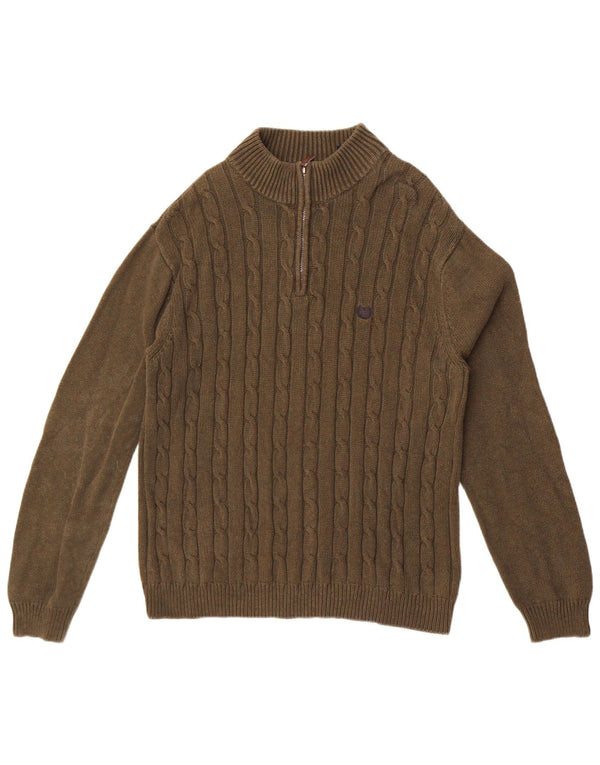 Chaps Herre Zip Neck Jumper Sweater Medium Khaki Bomuld