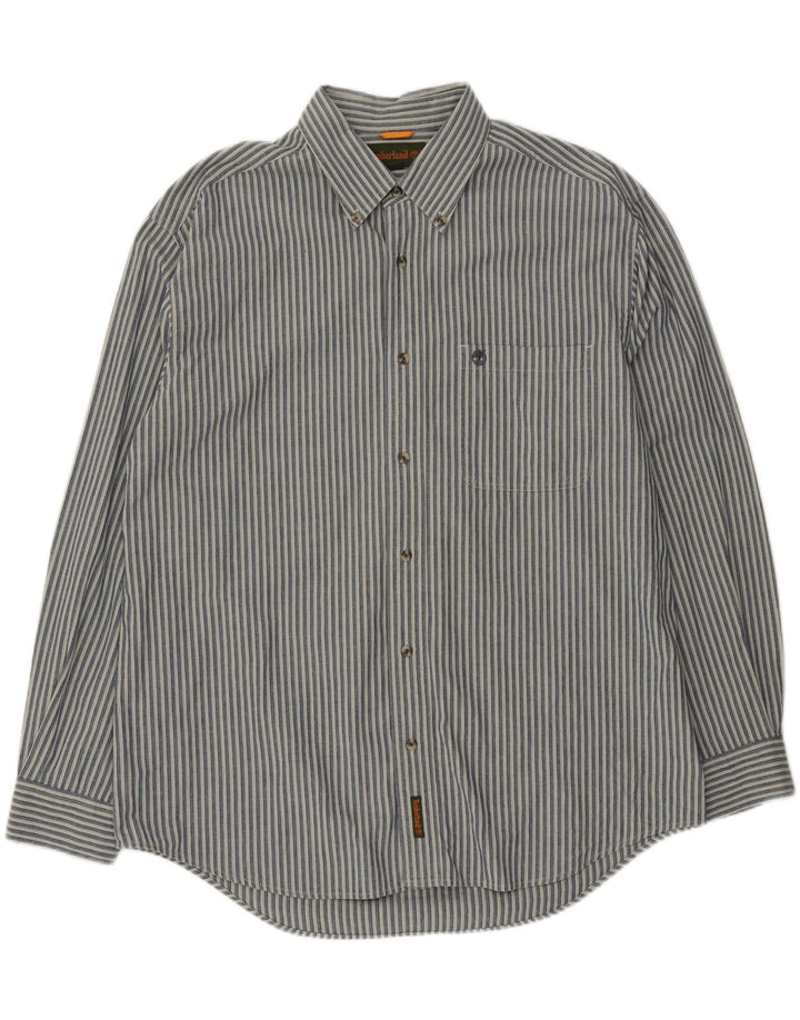 TIMBERLAND Mens Shirt Large Navy Blue Pinstripe Cotton