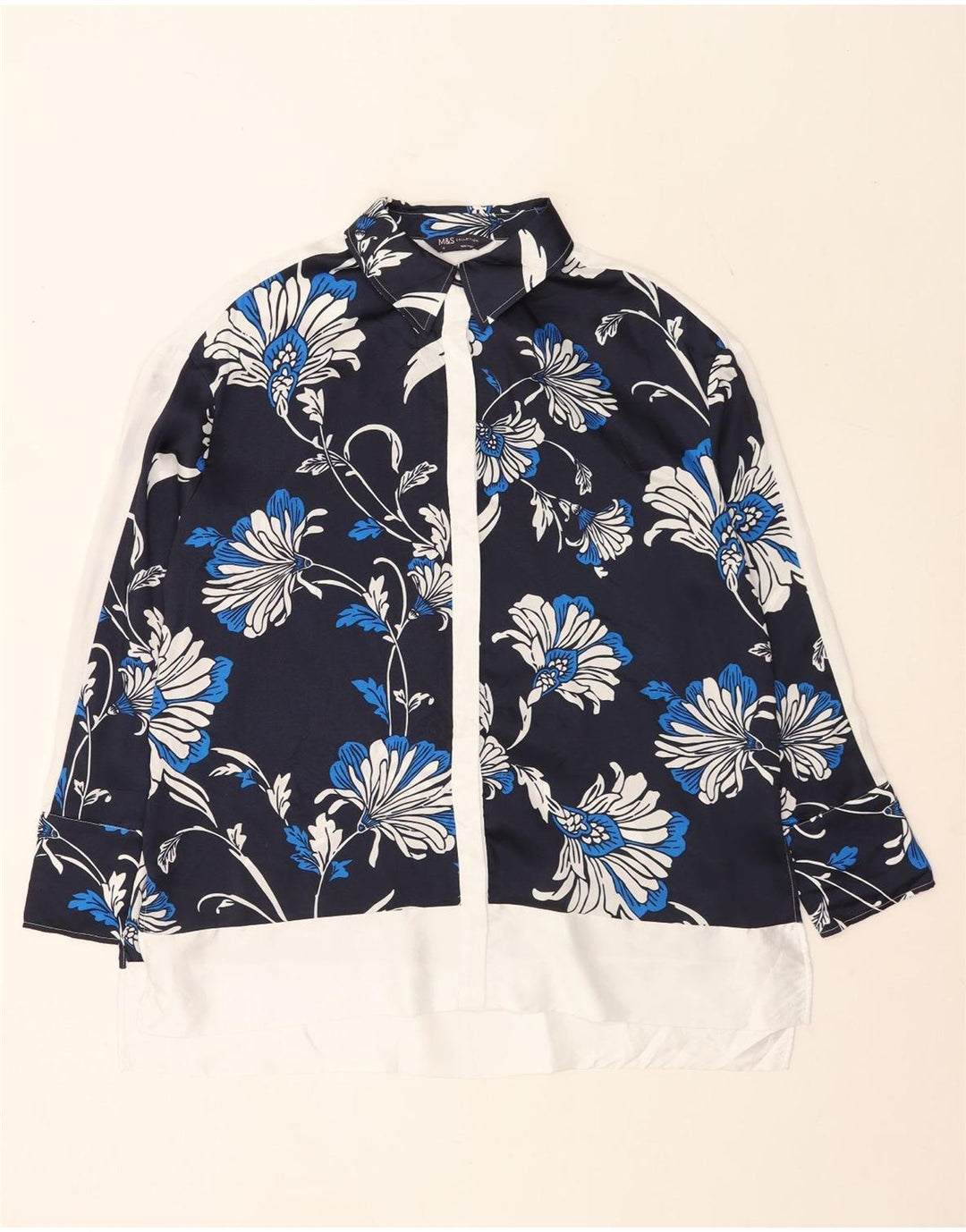 Marks & Spencer Dame Oversized skjortebluse UK 16 Large Navy Blue Floral
