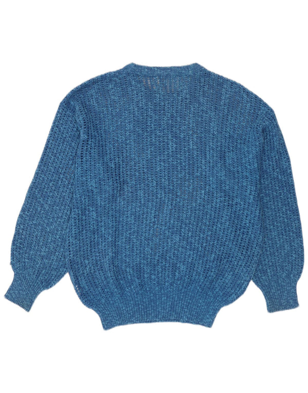 VINTAGE Herre sweater med rund hals, medium blå flækket bomuld