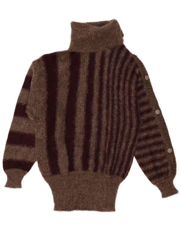 Vintage Dame Roll Neck Jumper Sweater IT 44 Medium Brun Stribet