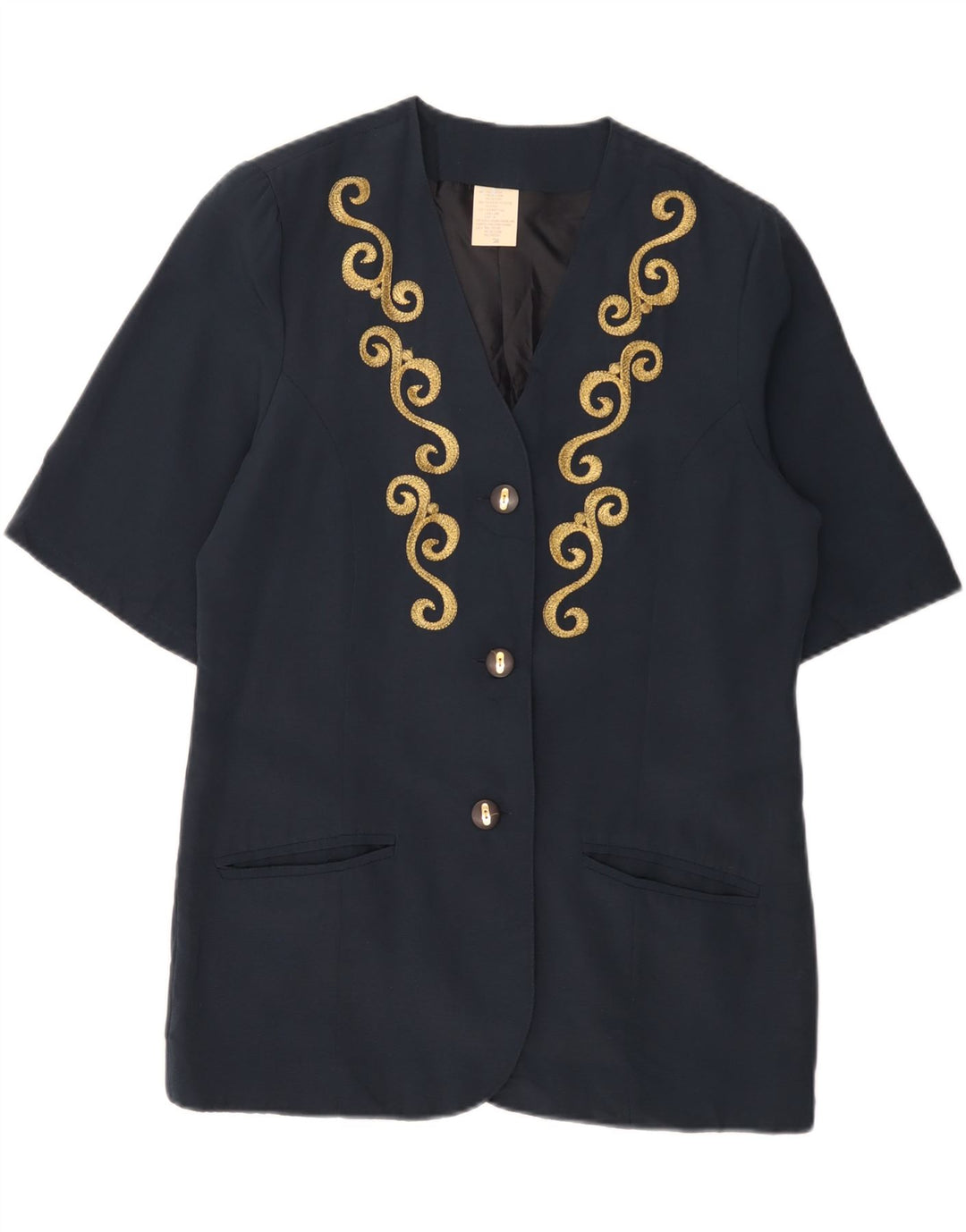 VINTAGE kortærmet 3-knaps blazerjakke til kvinder EU 38 Medium Navy Blue