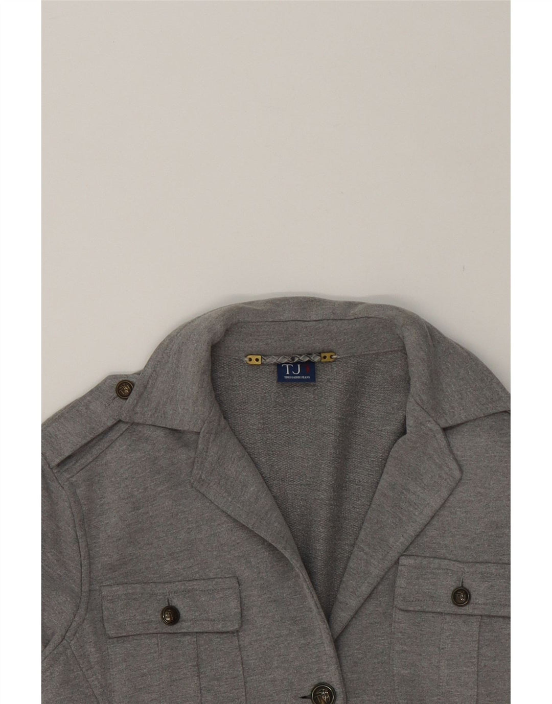 TRUSSARDI Womens 3 Button Blazer Jacket UK 14 Large Grey Cotton Vintage Trussardi and Second-Hand Trussardi from Messina Hembry 