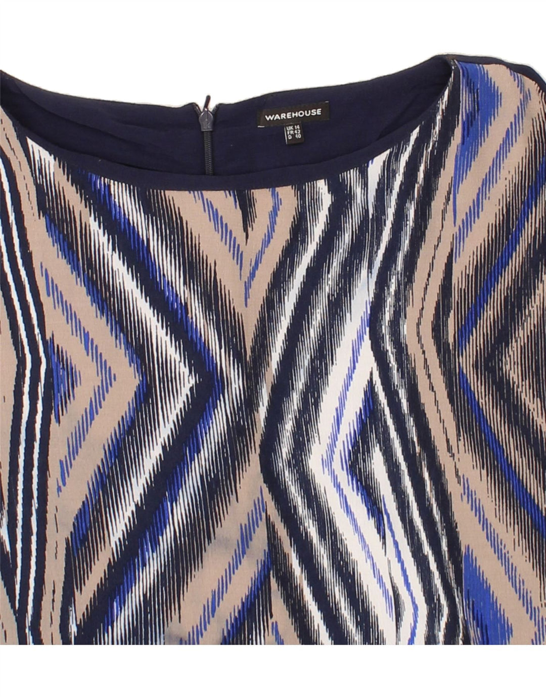 WAREHOUSE Womens Tunic Dress UK 14 Large Navy Blue Chevron Viscose Vintage Warehouse and Second-Hand Warehouse from Messina Hembry 
