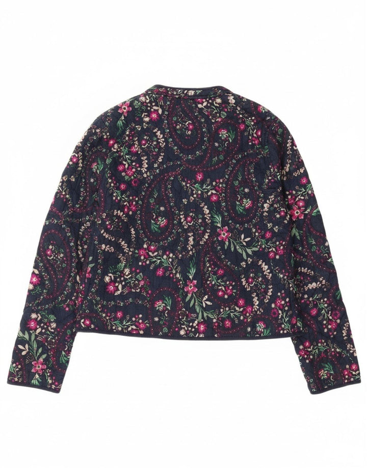 Monsoon Womens Open Blazer Jacket UK 12 Medium Navy Blue Floral Bomuld