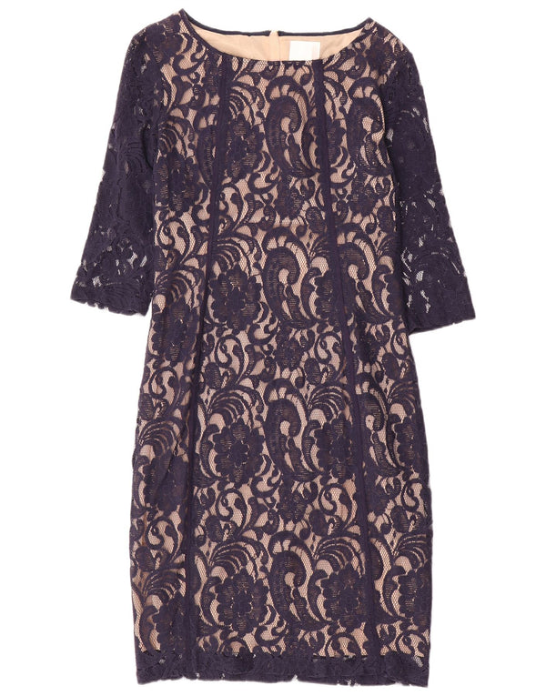 Vintage kvinders 3/4 ærmer blondeskedekjole UK 14 Large Navy Blue Paisley