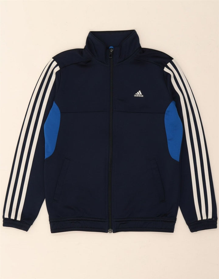 ADIDAS Boys Tracksuit Top Jacket 9-10 Years Navy Blue Colourblock