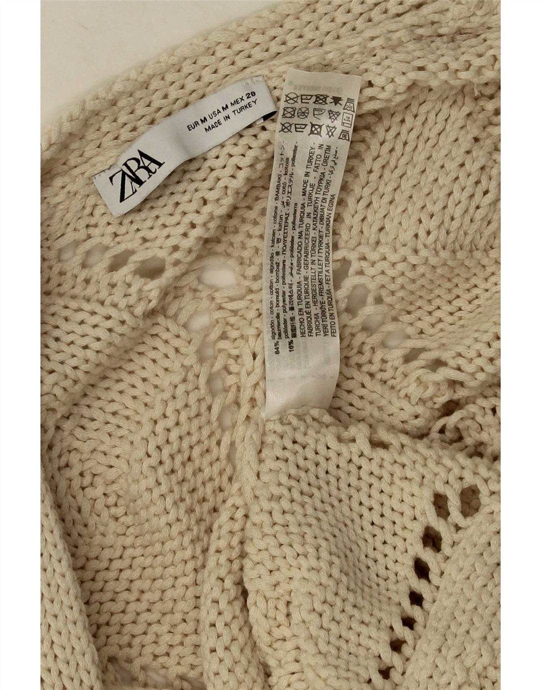 Zara Dame Cardigan Sweater UK 14 Medium Beige Bomuld