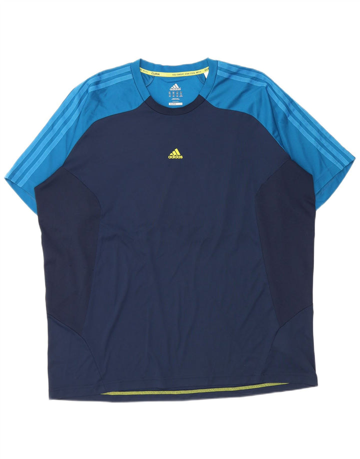 Adidas Herre Climacool T-Shirt Top 2XL Marineblå Colourblock Polyester