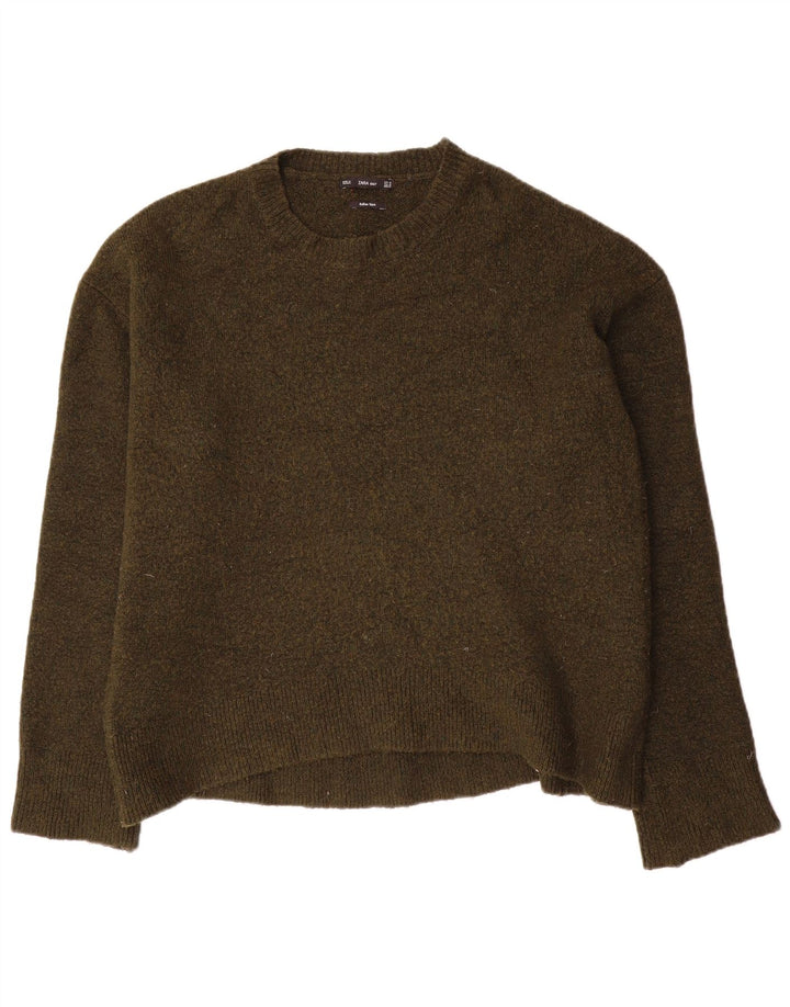Zara Dame Oversized Crew Neck Jumper Sweater UK 14 Medium Khaki Viscose