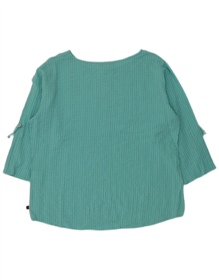 WOOLRICH Womens 3/4 Sleeve Blouse Top UK 16 Large Turquoise Striped Rayon