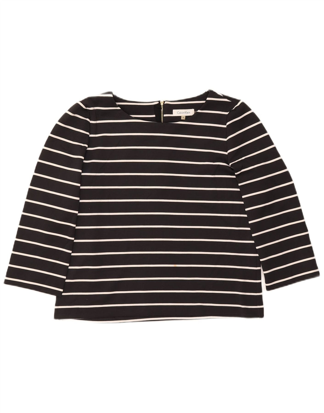 CALVIN KLEIN dametop 3/4 ærmer UK 14 medium sort stribet polyester