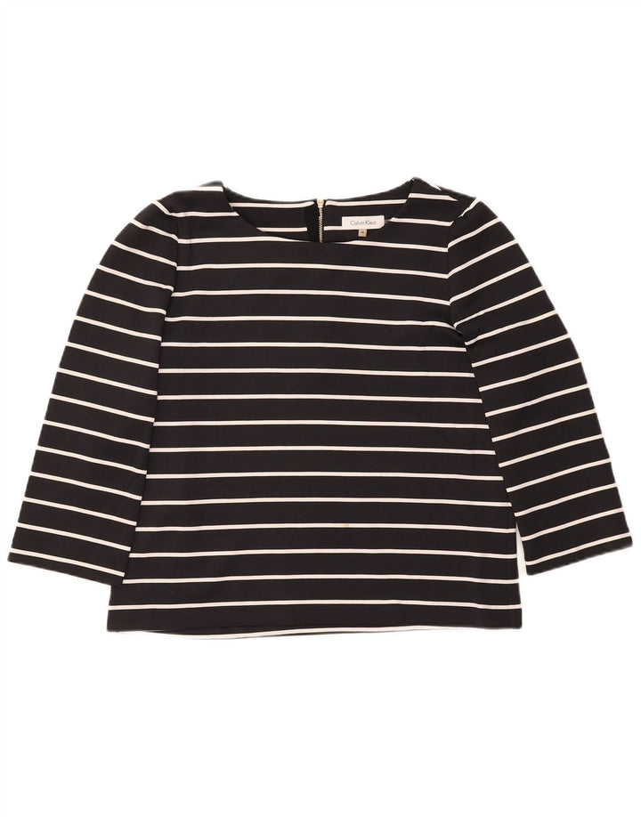 CALVIN KLEIN dametop 3/4 ærmer UK 14 medium sort stribet polyester