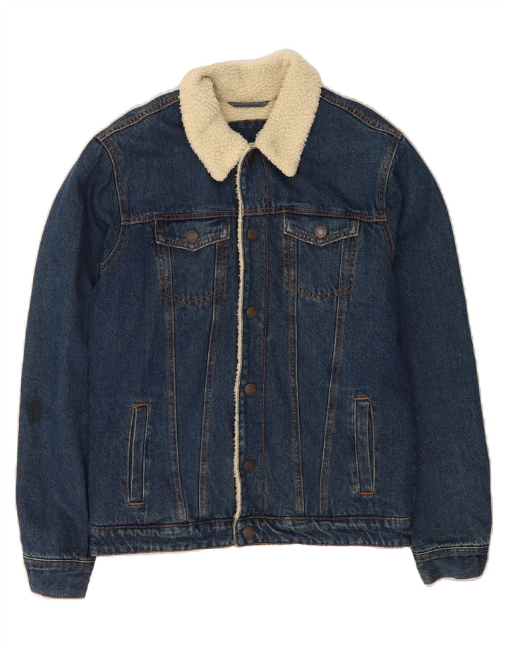 PULL & BEAR Mens Denim Sherpa Jacket UK 36 Small Blue Cotton Vintage Pull & Bear and Second-Hand Pull & Bear from Messina Hembry 