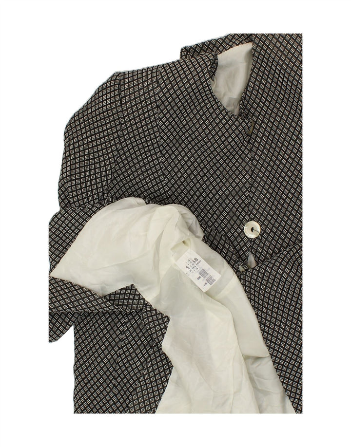 VINTAGE Womens 3 Button Blazer Jacket UK 14 Large Black Geometric Viscose Vintage Vintage and Second-Hand Vintage from Messina Hembry 