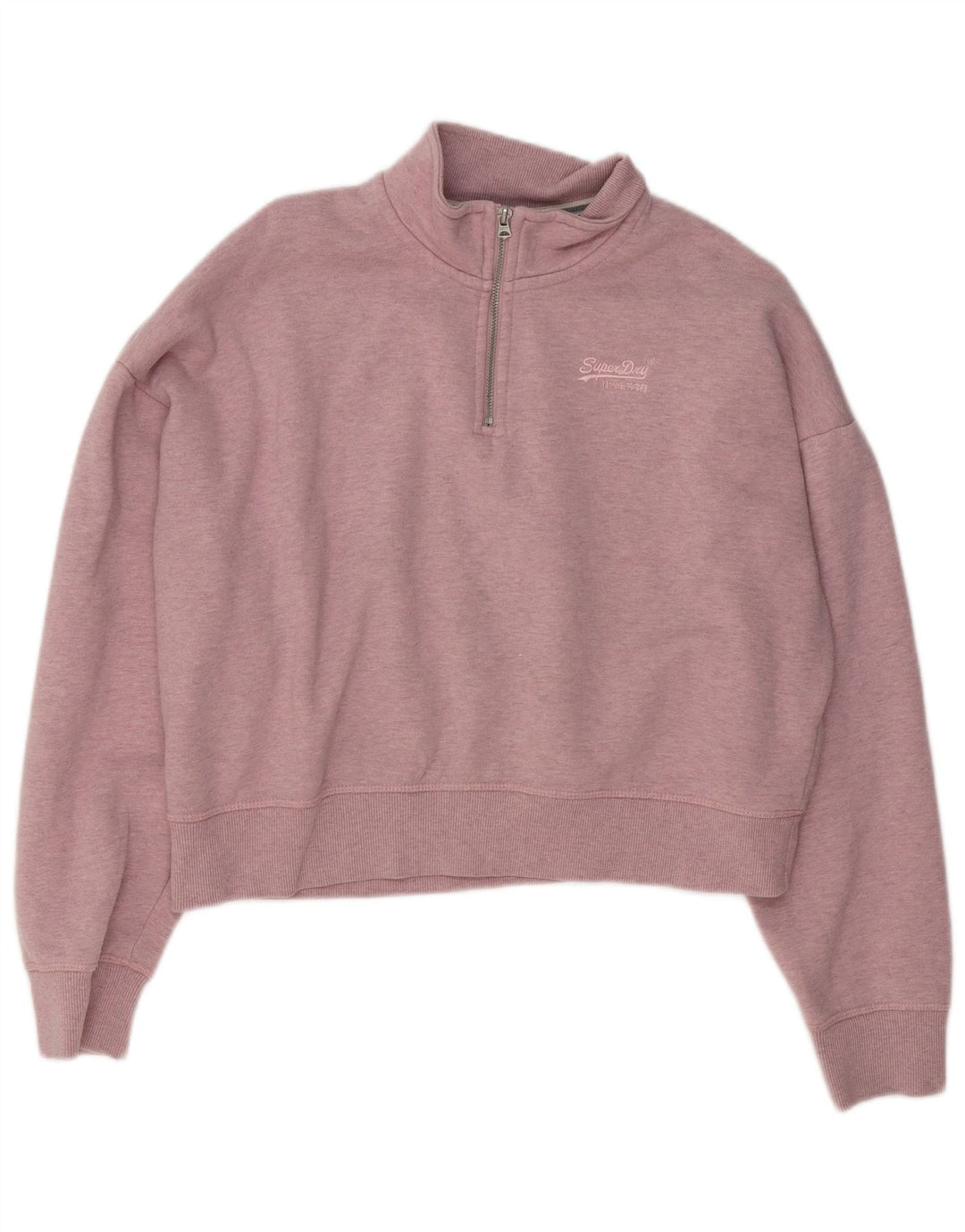 Superdry Womens Oversized Crop Sweatshirt Jumper UK 16 Large Pink Flecked