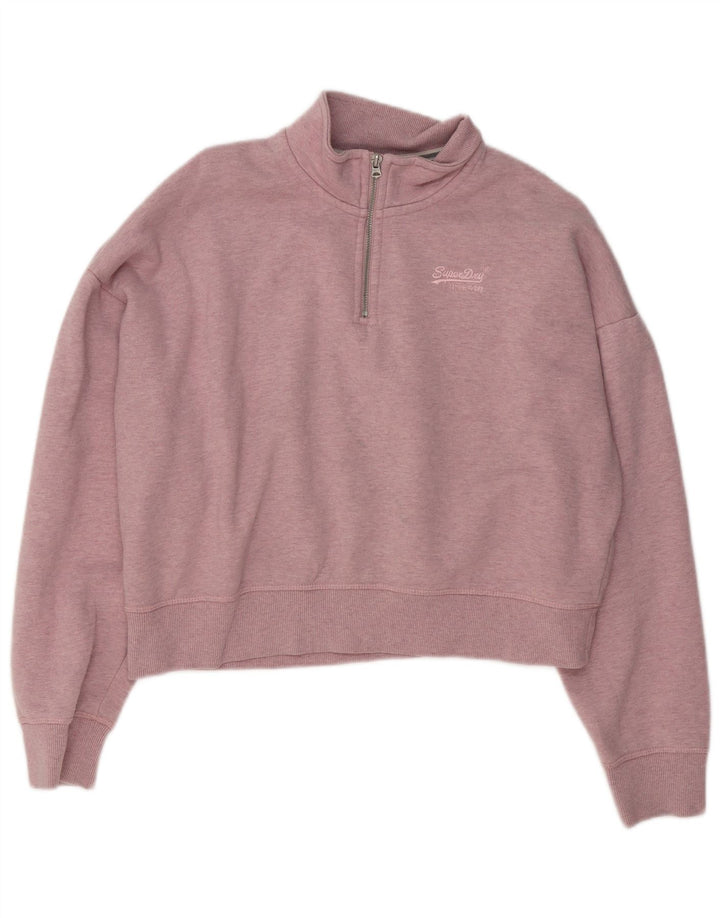 Superdry Womens Oversized Crop Sweatshirt Jumper UK 16 Large Pink Flecked