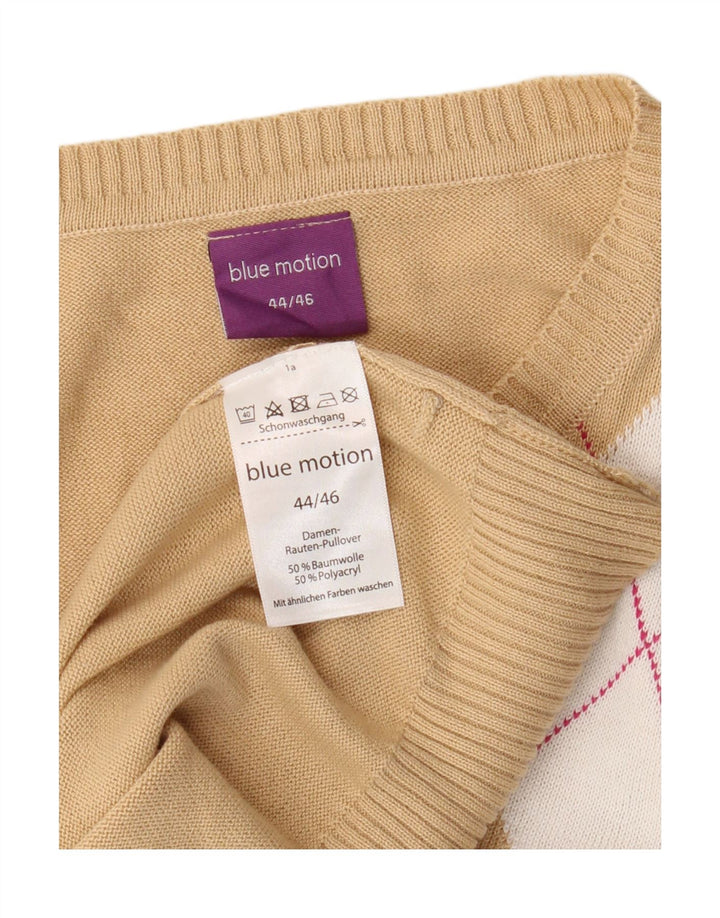 BLUE MOTION Womens V-Neck Jumper Sweater EU 44/46 XL Beige Argyle/Diamond