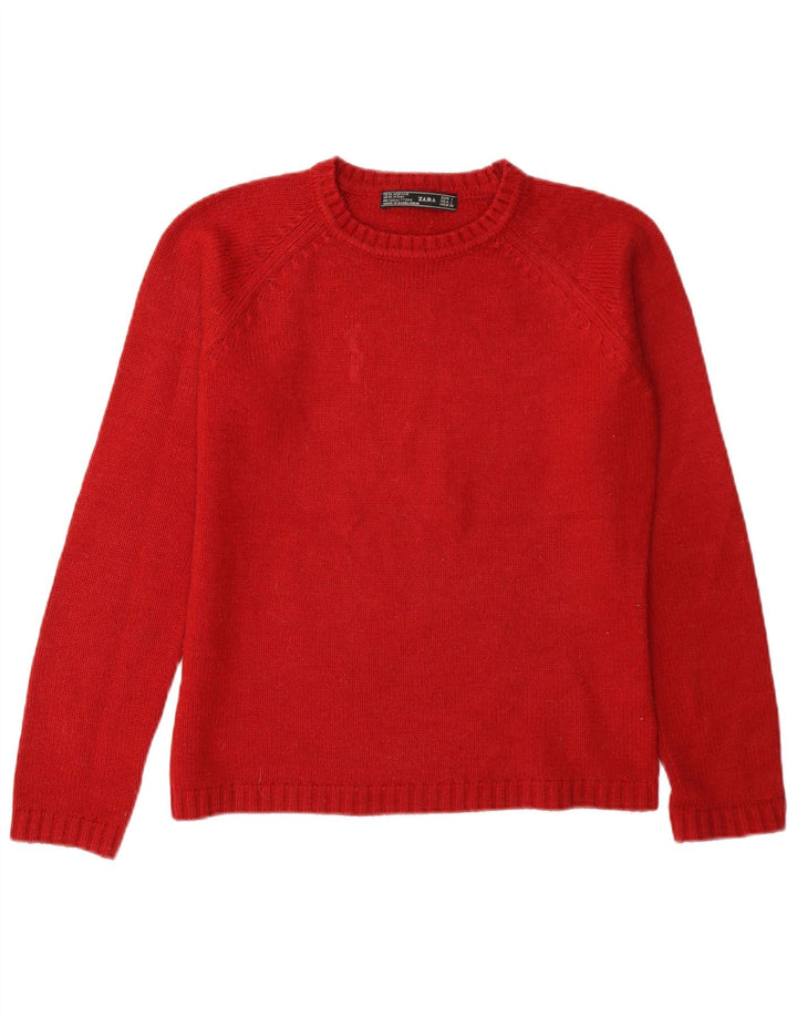 Zara Womens Crew Neck Jumper Sweater UK 14 Large Red Acrylic
