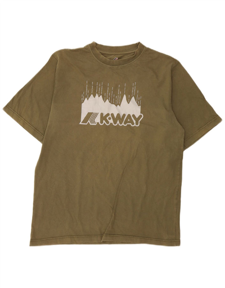 K-Way Herre Grafisk T-Shirt Top Stor Khaki Bomuld