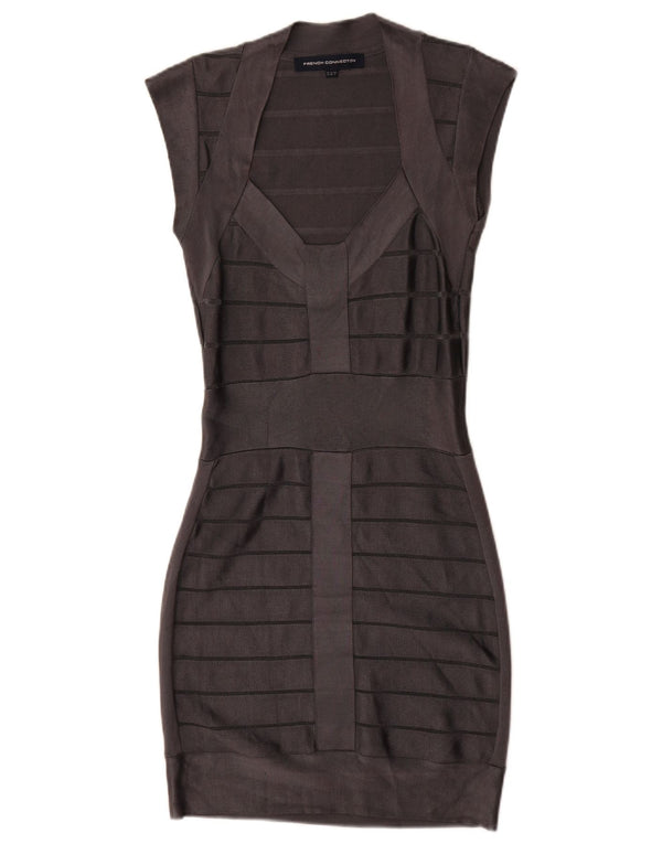 French Connection Womens Bodycon Dress UK 10 Small Gråstribet Viscose