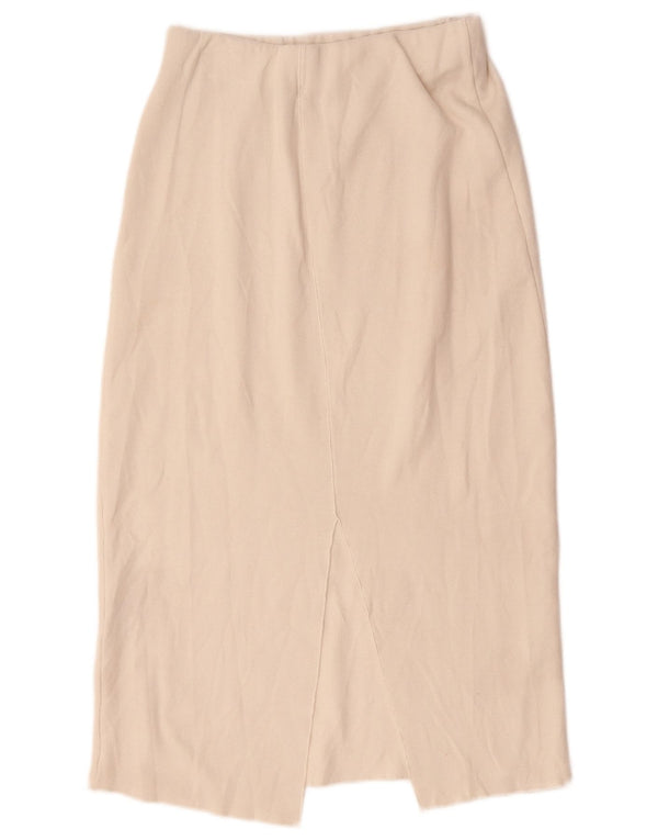 Zara Dame Højtalje Midi Nederdel Medium W28 Off White Bomuld