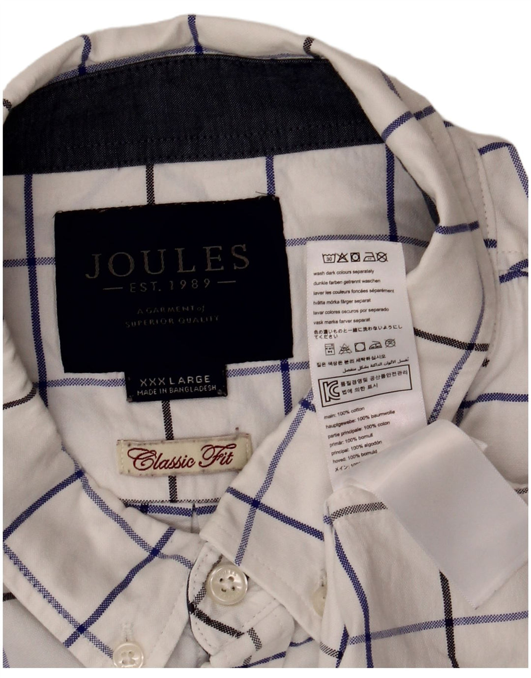 Joules Herre Classic Fit skjorte 3XL hvid ternet bomuld