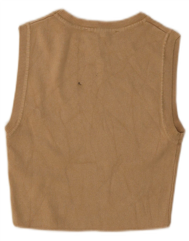 Zara Womens Crop Vest Tank Top UK 12 Medium Brown Viscose