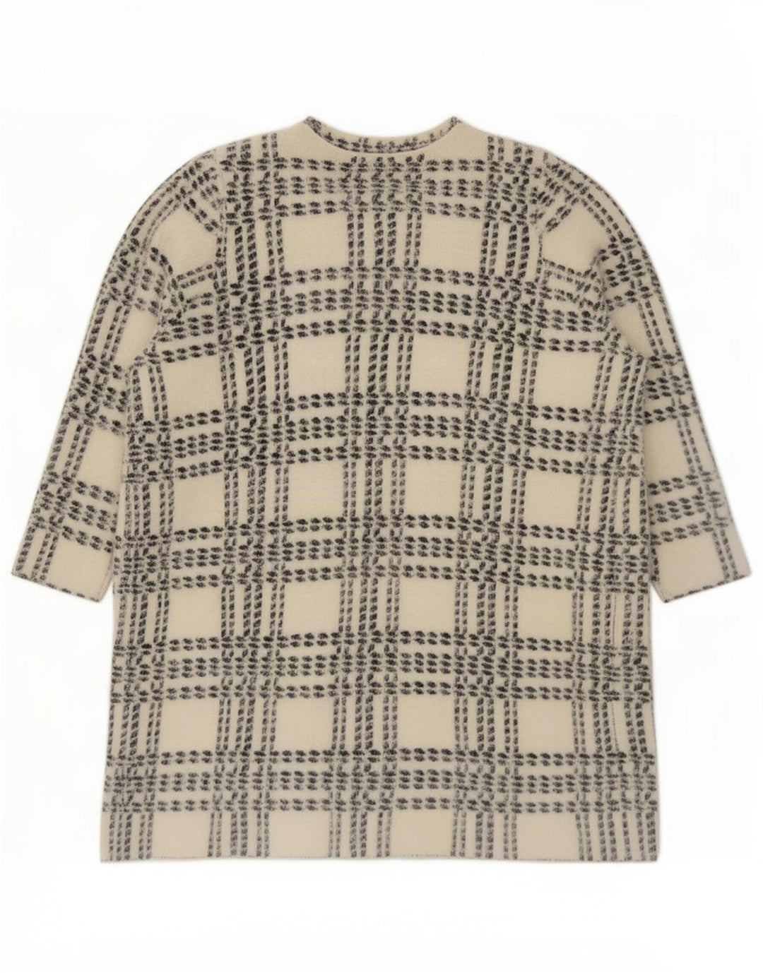 Marks & Spencer Dame Longline Cardigan Sweater UK 14 Medium White Check