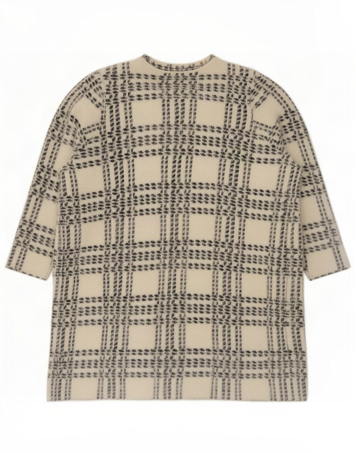 Marks & Spencer Dame Longline Cardigan Sweater UK 14 Medium White Check