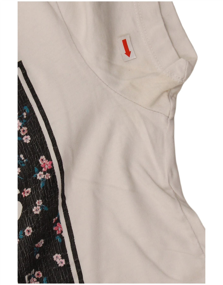 VANS Dame Crop Grafisk T-Shirt Top UK 6 XS Hvid Bomuld