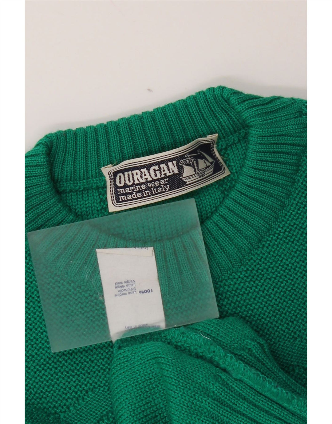 Ouragan Herre Crew Neck Jumper Sweater Medium Green Virgin Wool