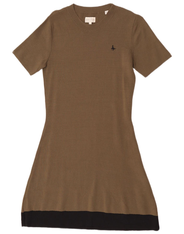 Jack Wills Dame Kortærmede Jumper Dress UK 12 Medium Khaki Colourblock