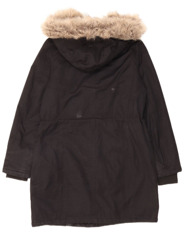 Jigsaw Dame Hætte Sherpa Parka Jacket UK 8 Small Black Bomuld