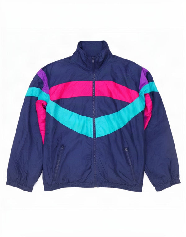 Vintage træningsdragt til mænd Topjakke Stor marineblå Colourblock Nylon