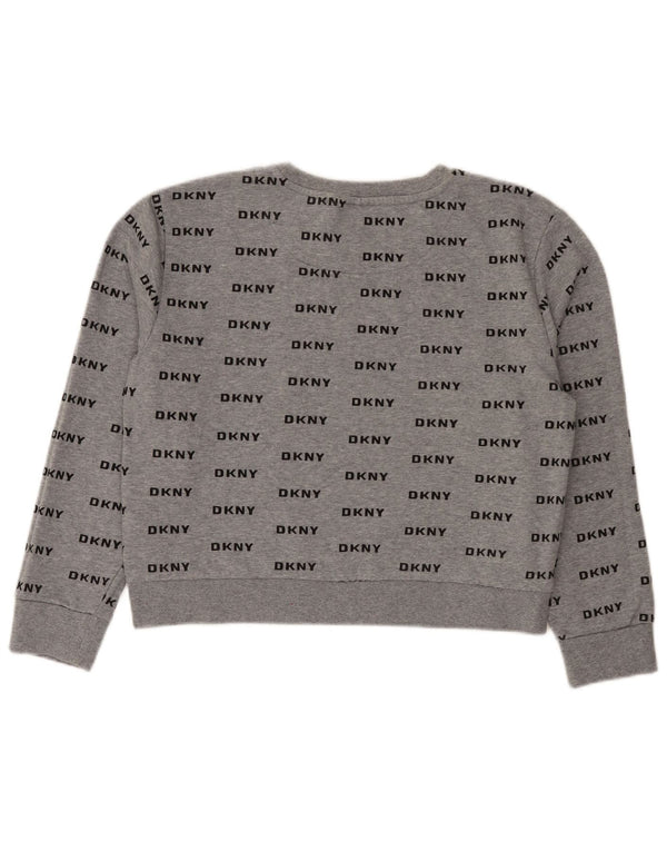 Dkny Womens Crop Graphic Sweatshirt Jumper UK 16 Large Grå Bomuld