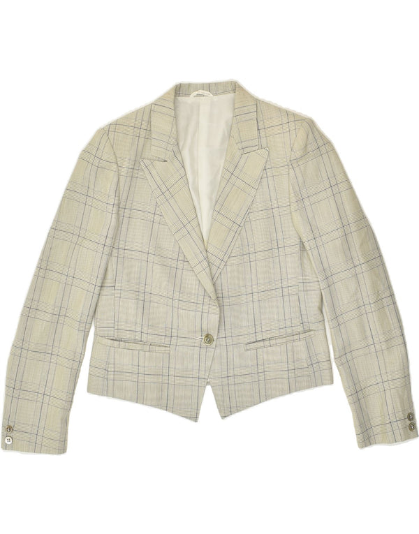 VINTAGE Dame 1-knaps blazerjakke UK 12 Medium Grey Check New Wool