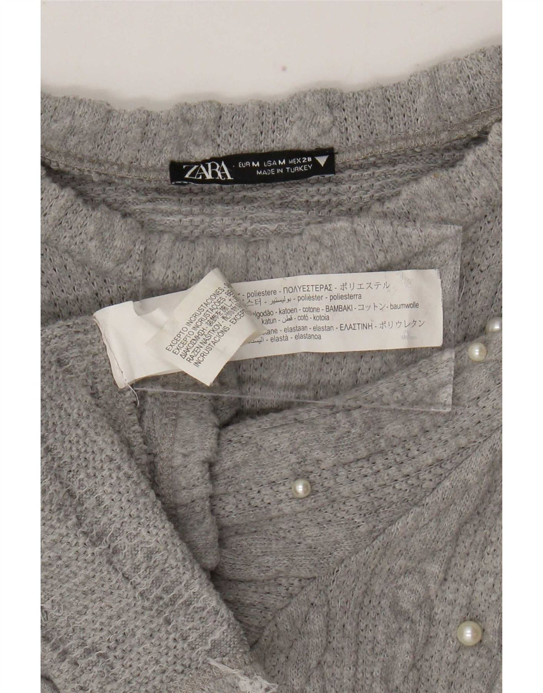 Zara strikket bluse top UK 12 Medium Grey Flecked Polyester