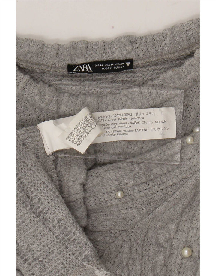 Zara strikket bluse top UK 12 Medium Grey Flecked Polyester