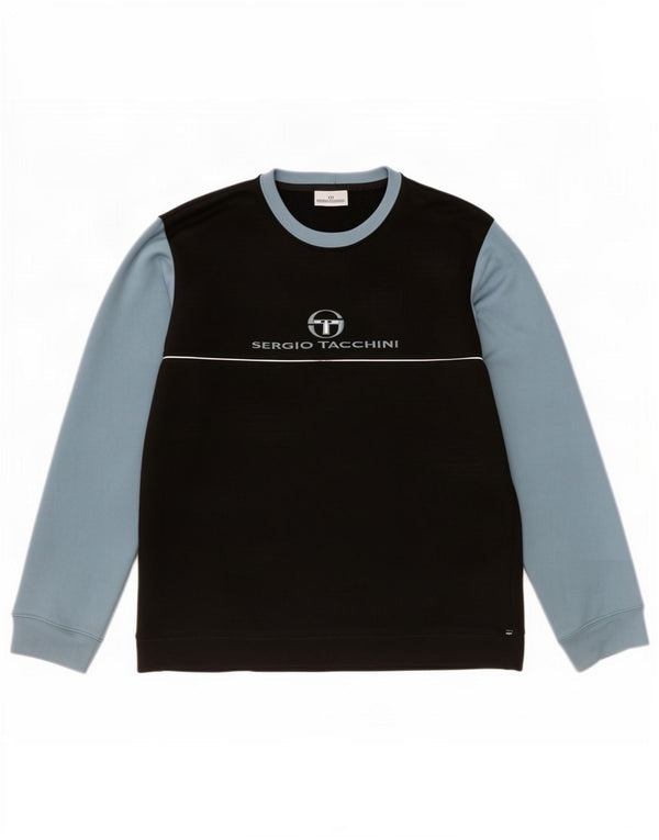 Sergio Tacchini Herre Grafisk Sweatshirt Jumper XL Sort Colourblock