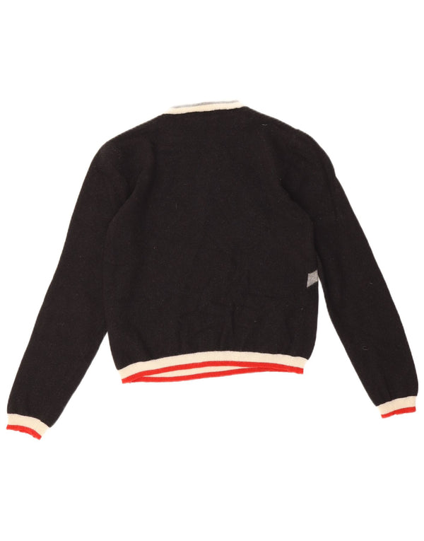 Fred Perry Dame Crop Crew Neck Jumper Sweater UK 4 XS Sort Geometrisk
